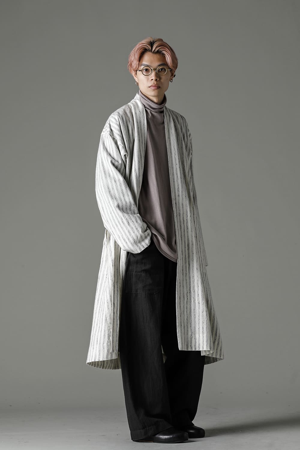 KIMONO#12 BONE STRIPED WOOL/COTTON CLOTH