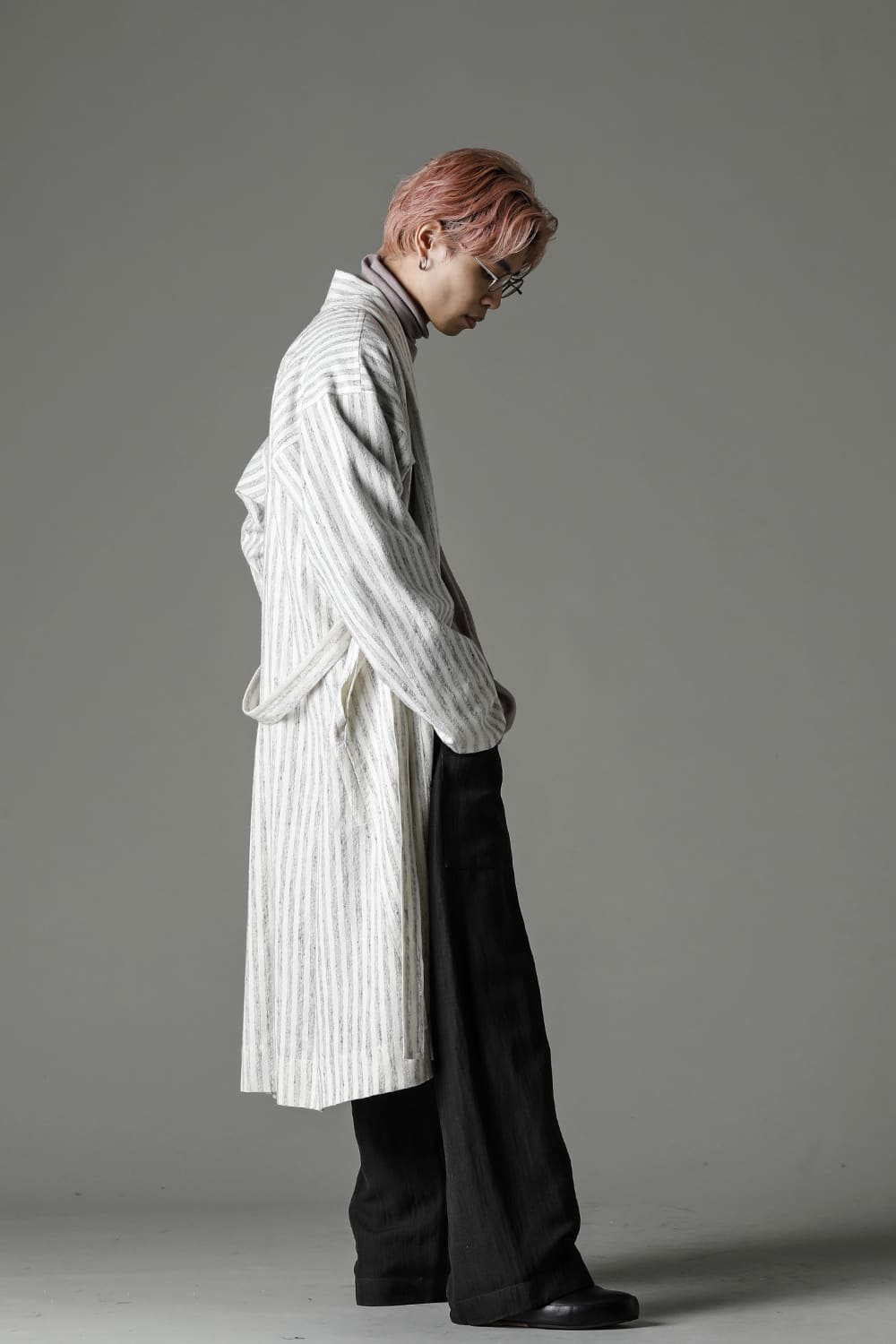 KIMONO#12 BONE STRIPED WOOL/COTTON CLOTH