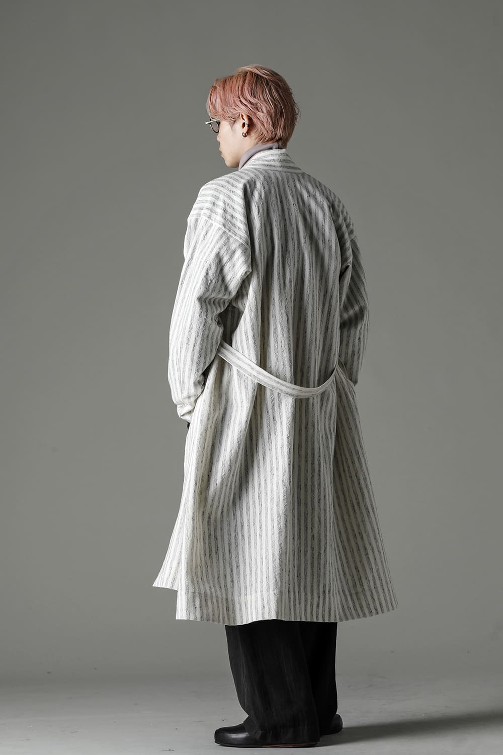 KIMONO#12 BONE STRIPED WOOL/COTTON CLOTH