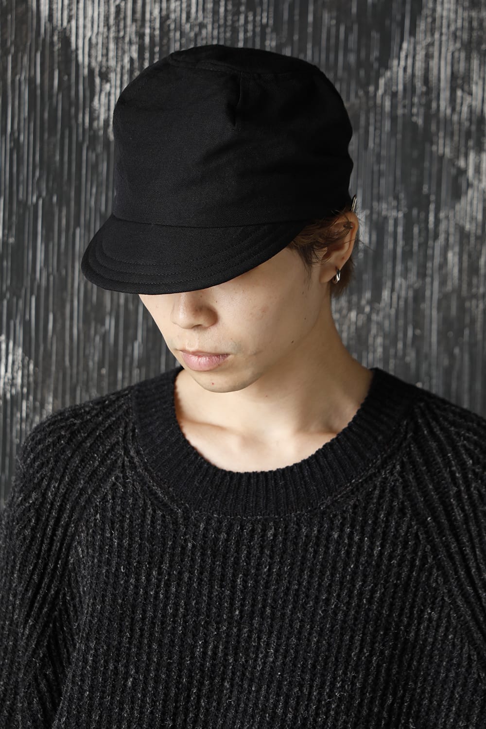 Cap Black Wool Linen Twill