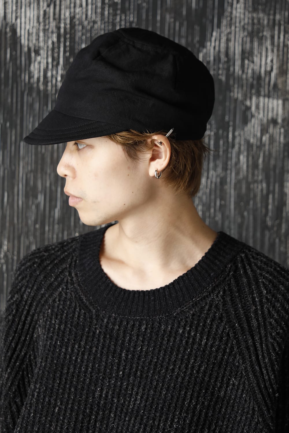 Cap Black Wool Linen Twill