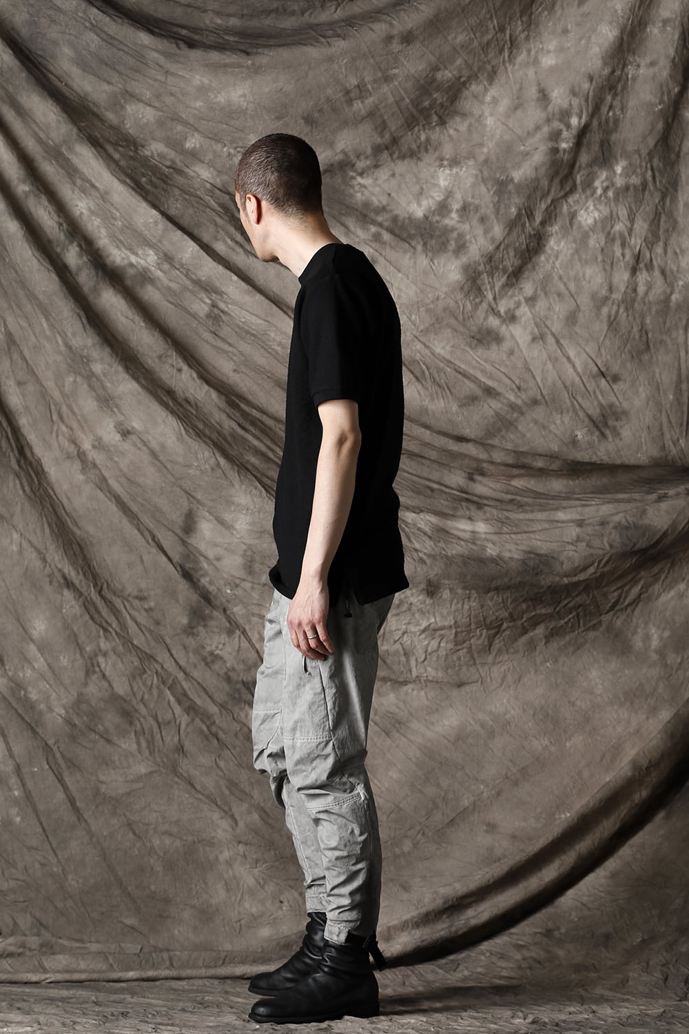 Salt-shrinkled NC Tapered Cropped Pants Gray