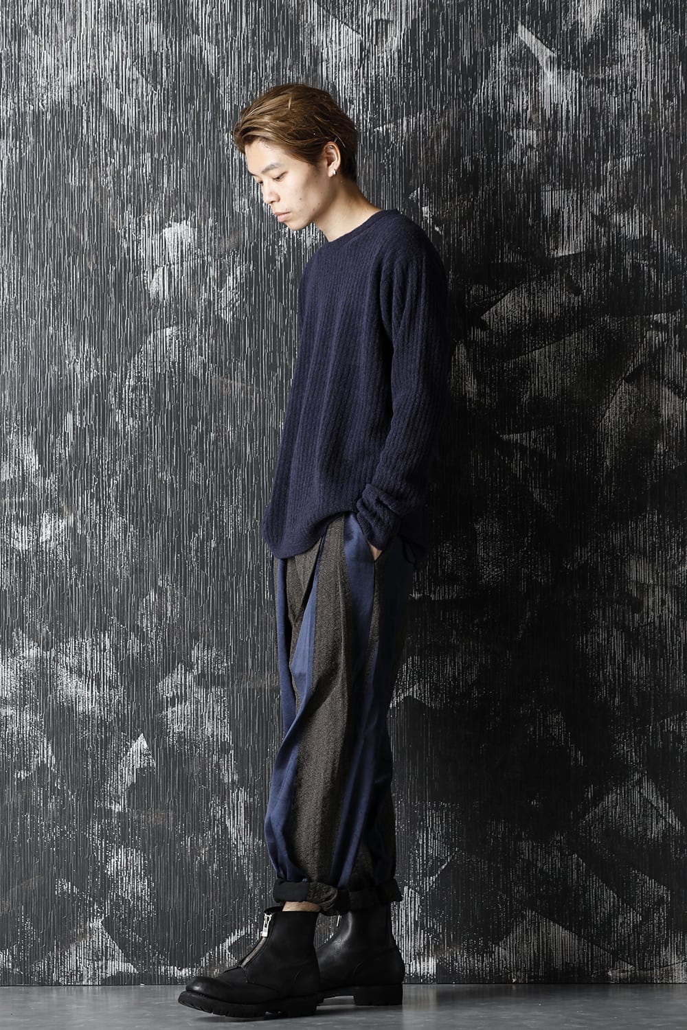 ロング スリーブ ニット トップ ブルー