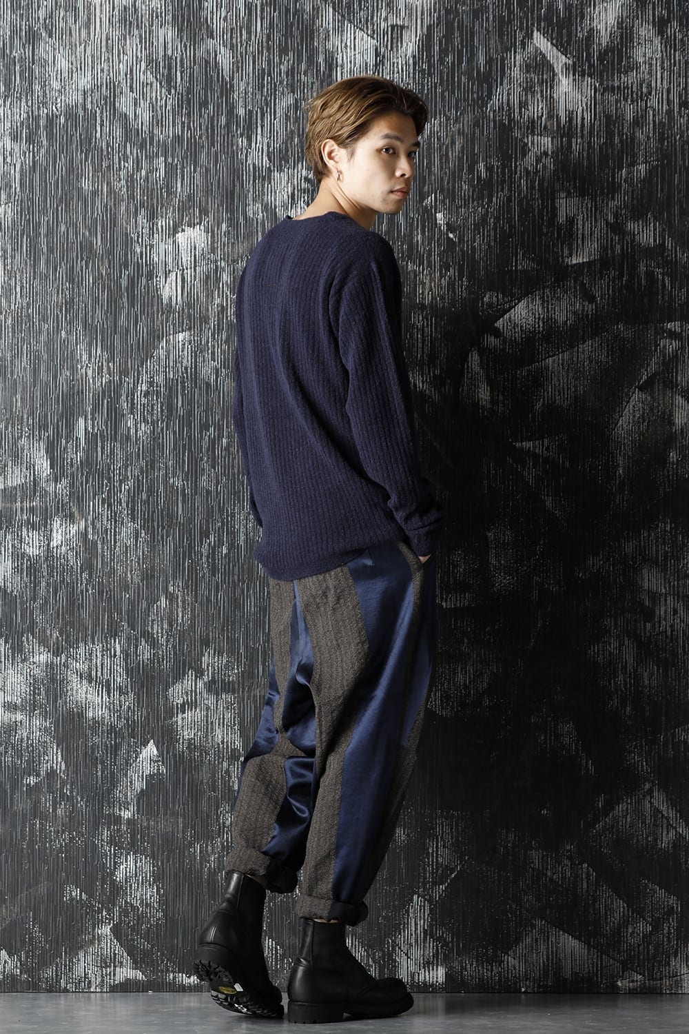 ロング スリーブ ニット トップ ブルー