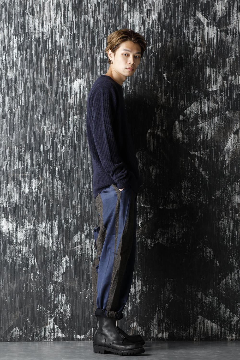 ロング スリーブ ニット トップ ブルー