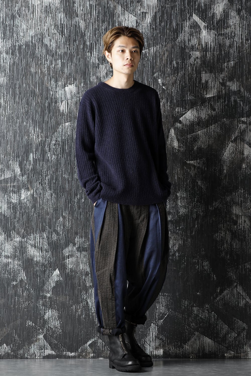 ロング スリーブ ニット トップ ブルー