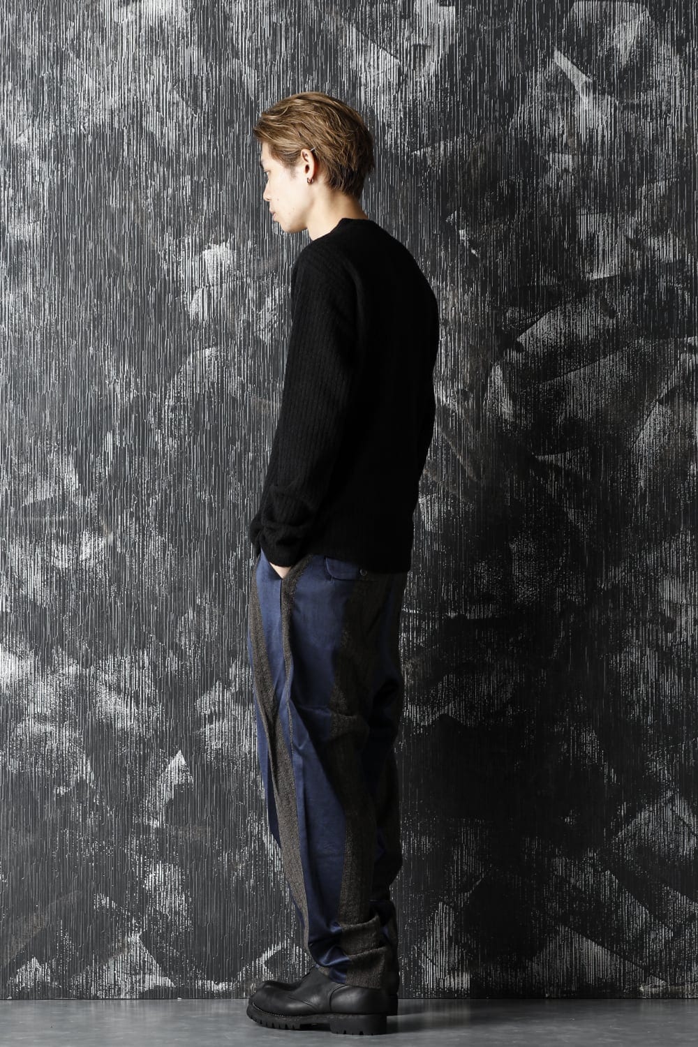 ロング スリーブ ニット トップ ブラック