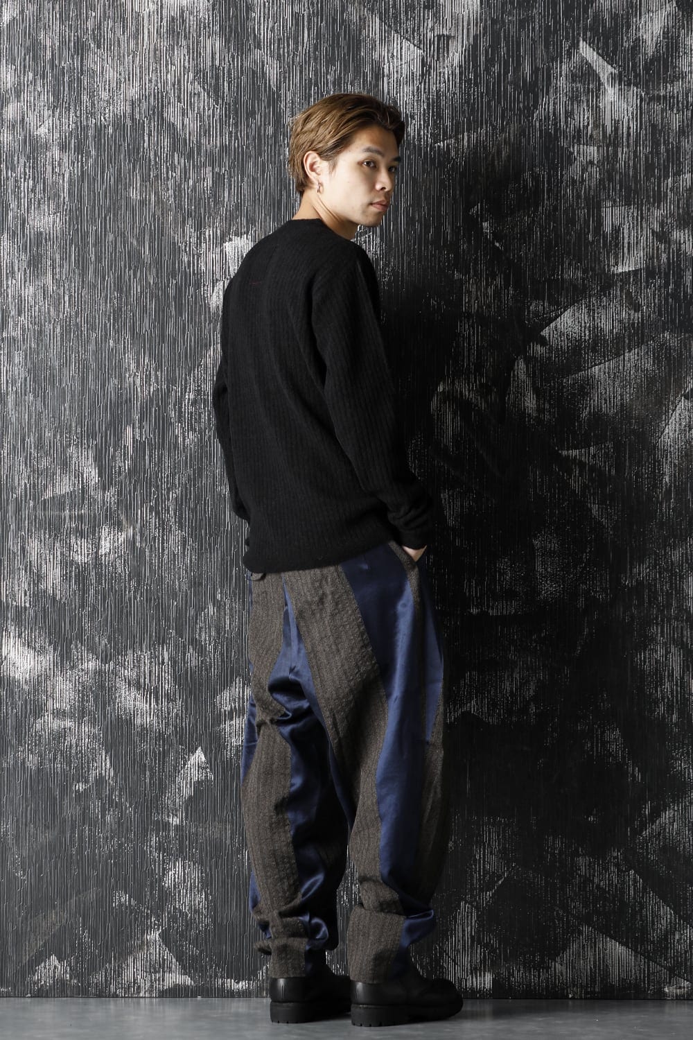 ロング スリーブ ニット トップ ブラック