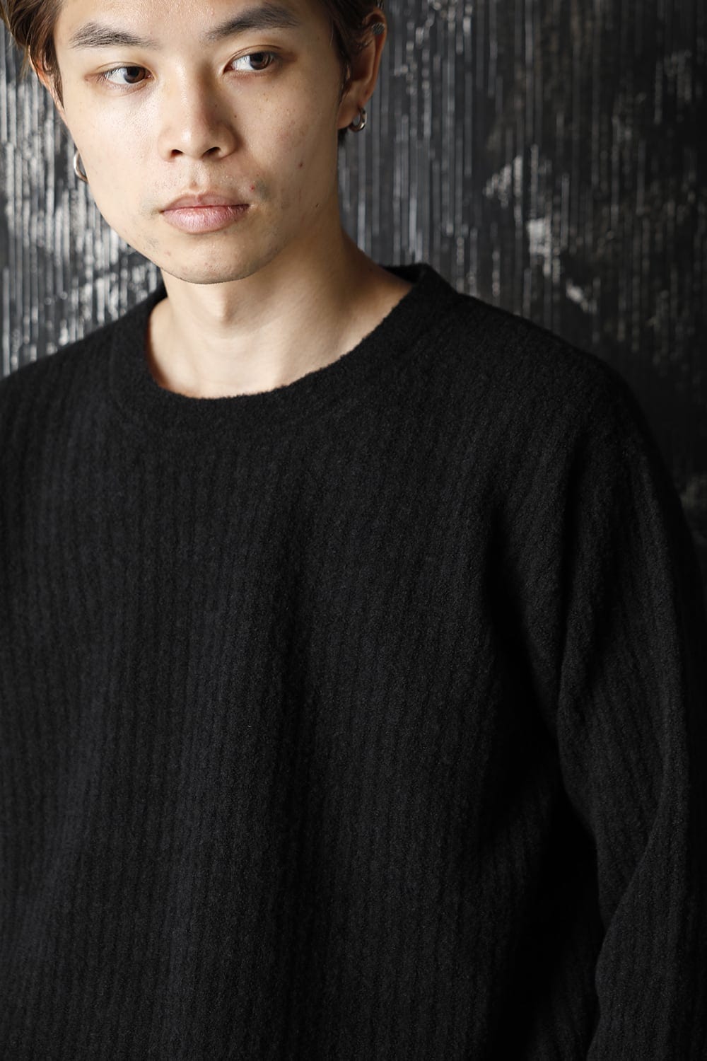 ロング スリーブ ニット トップ ブラック