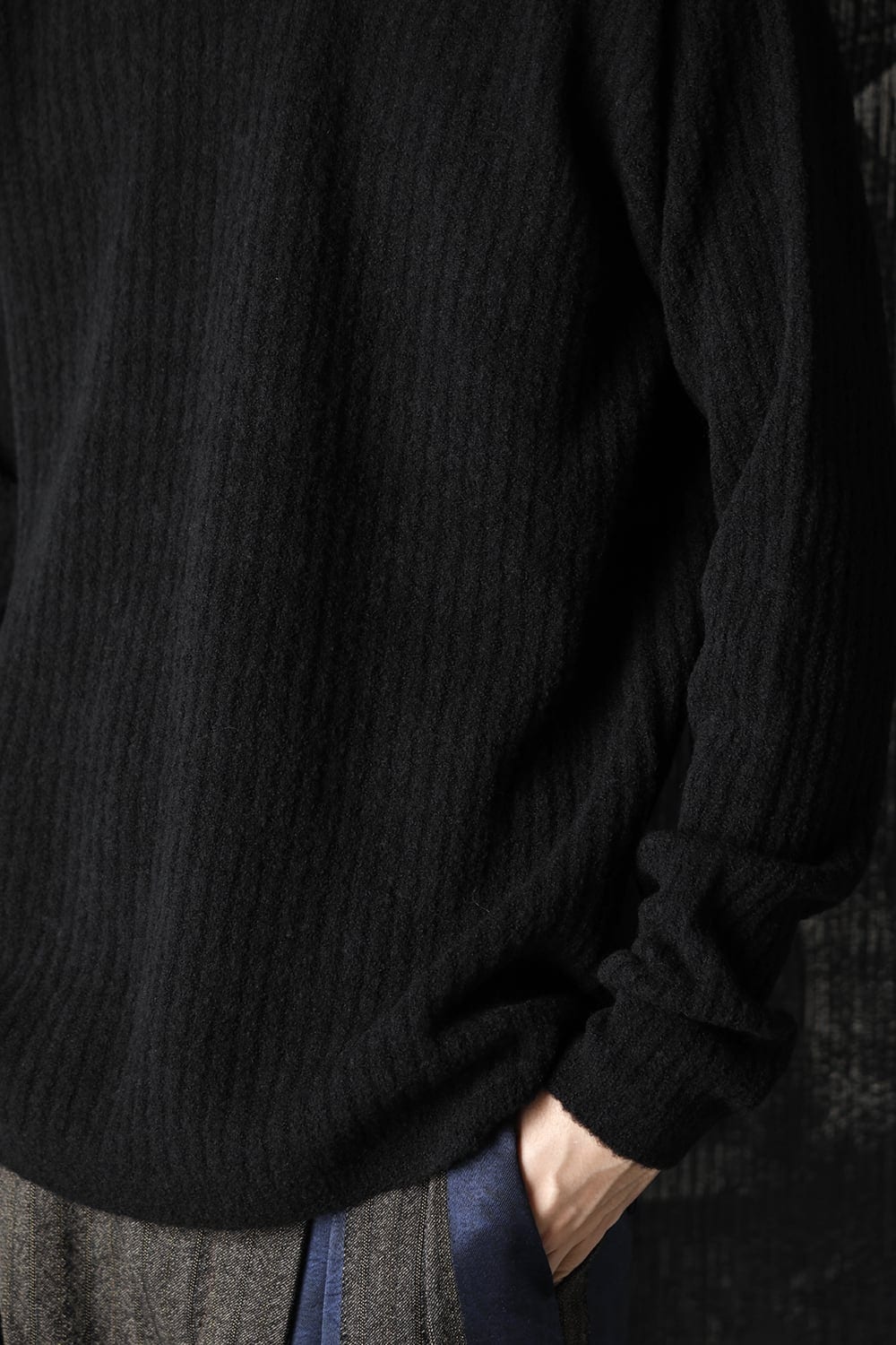 ロング スリーブ ニット トップ ブラック