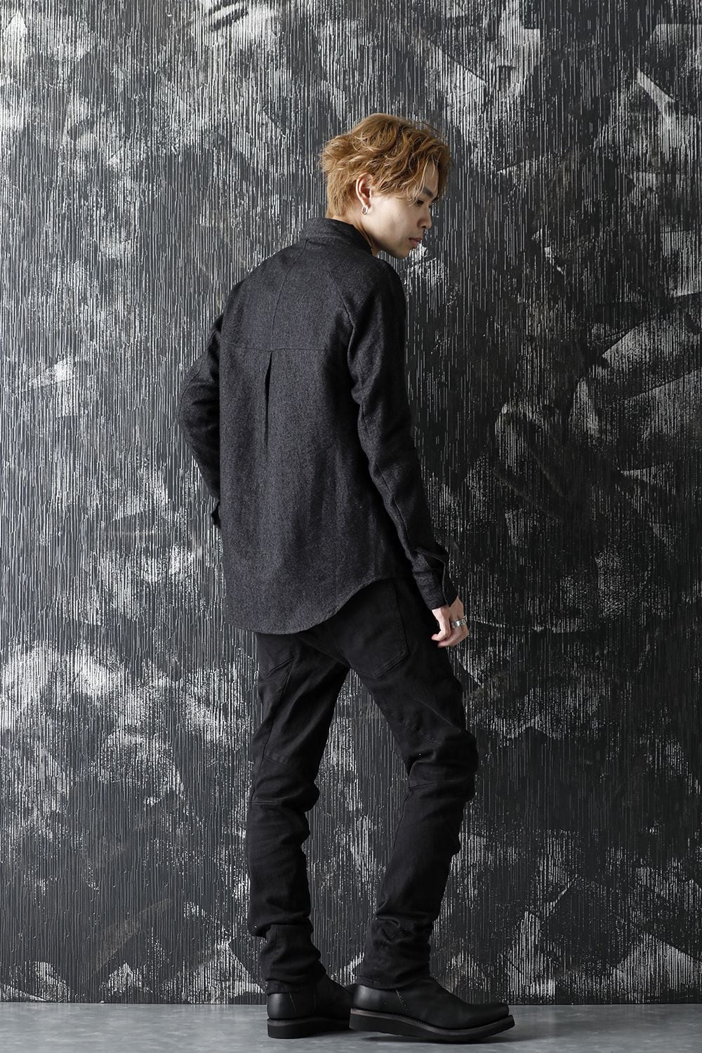 Wool Linen Layered collar shirt Black