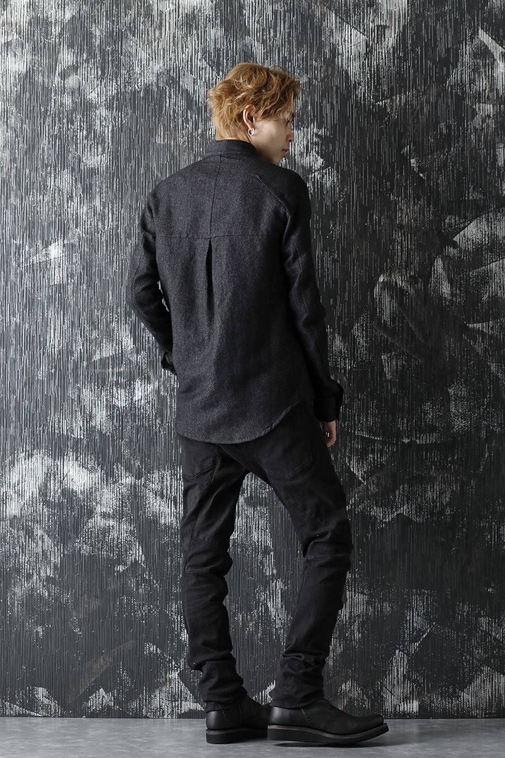 Wool Linen Layered collar shirt Black