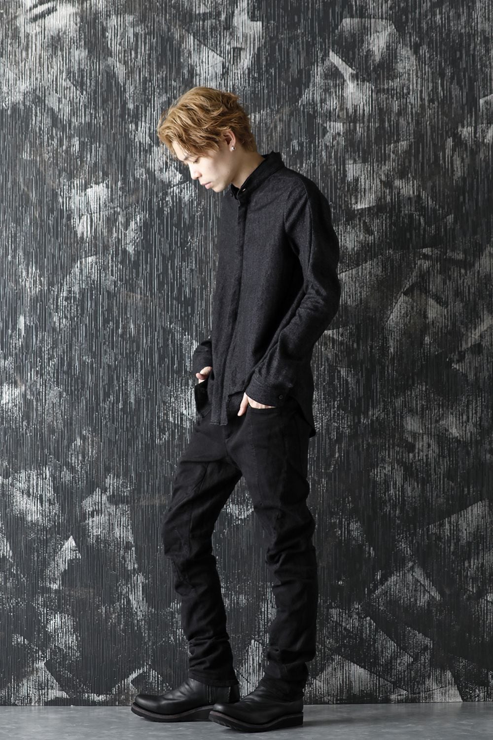 Wool Linen Layered collar shirt Black