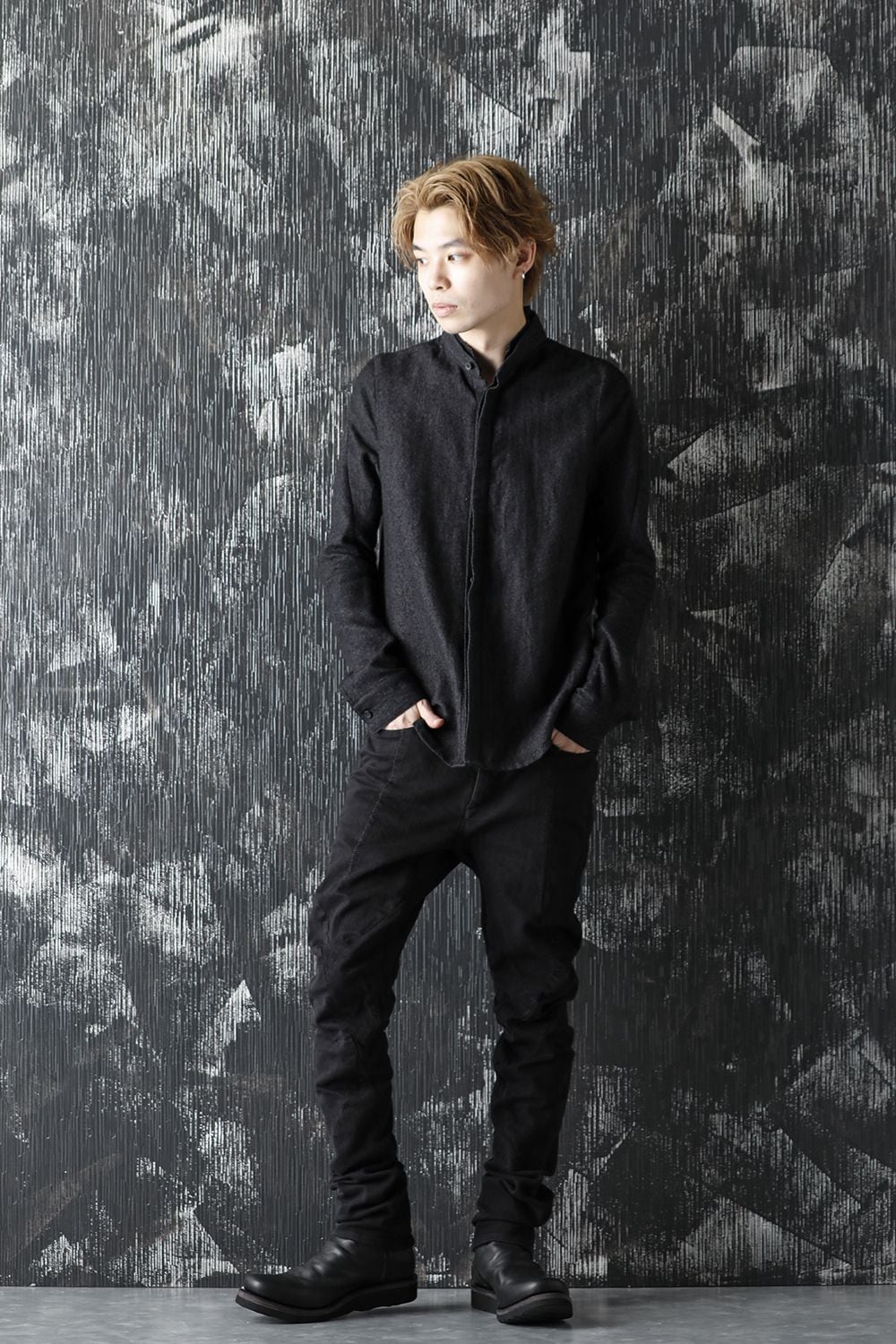 Wool Linen Layered collar shirt Black