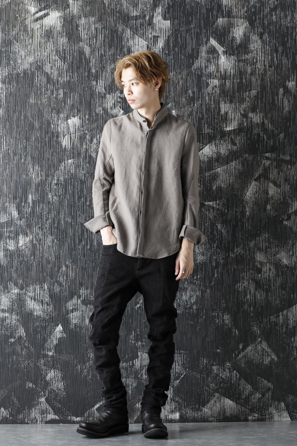 Wool Linen Layered collar shirt Gray