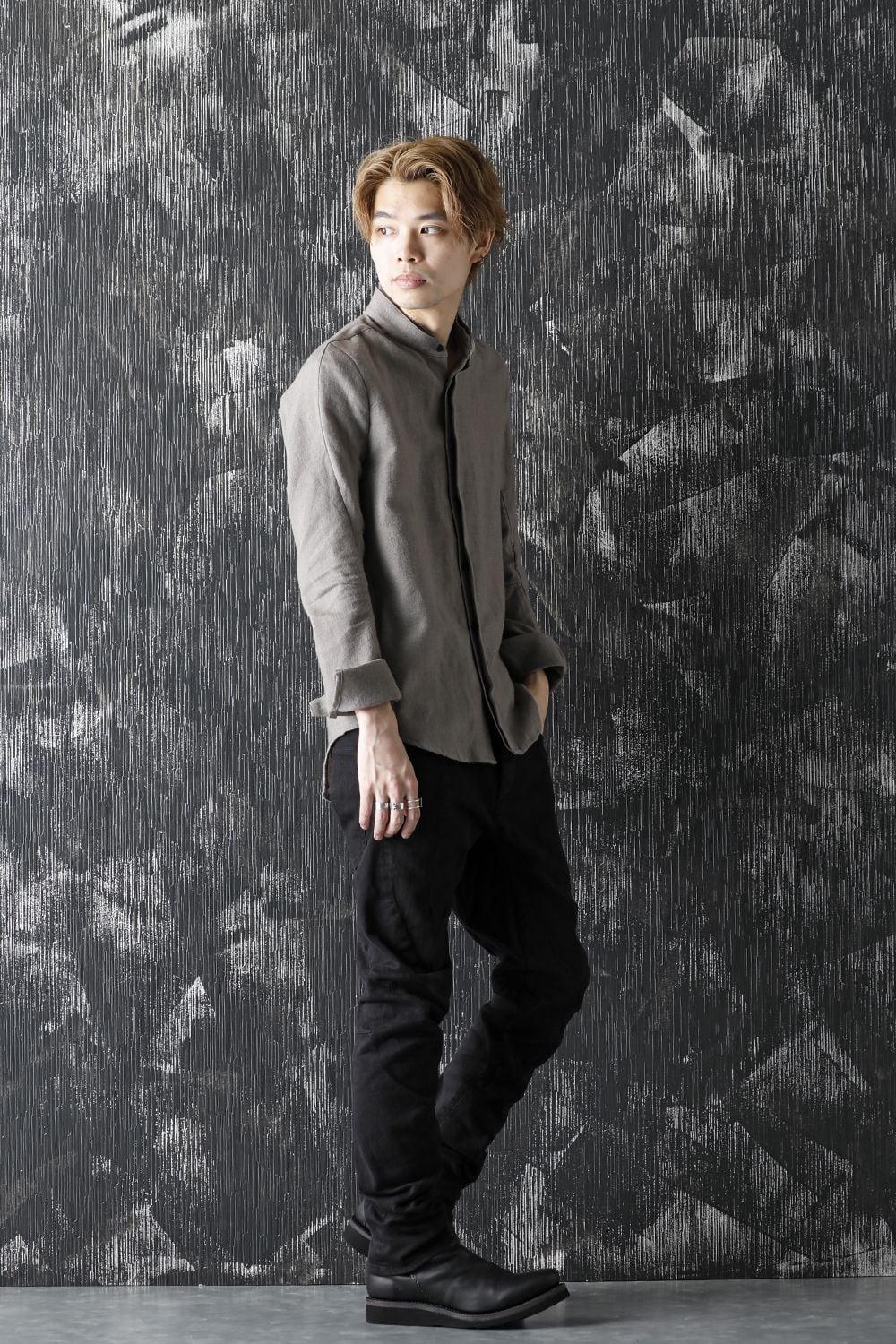 Wool Linen Layered collar shirt Gray