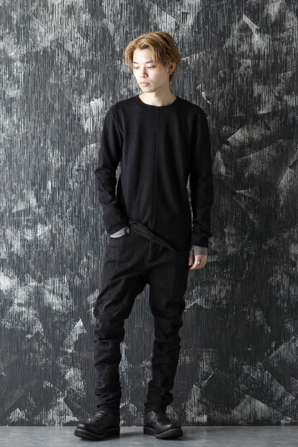 Slab jersey Layered Long sleeve T-shirt Black