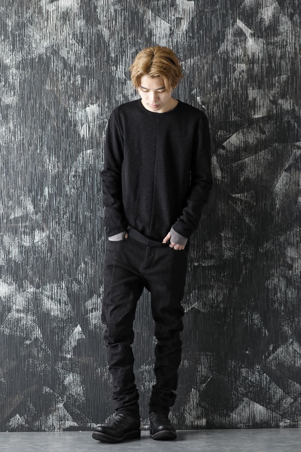 Slab jersey Layered Long sleeve T-shirt Black