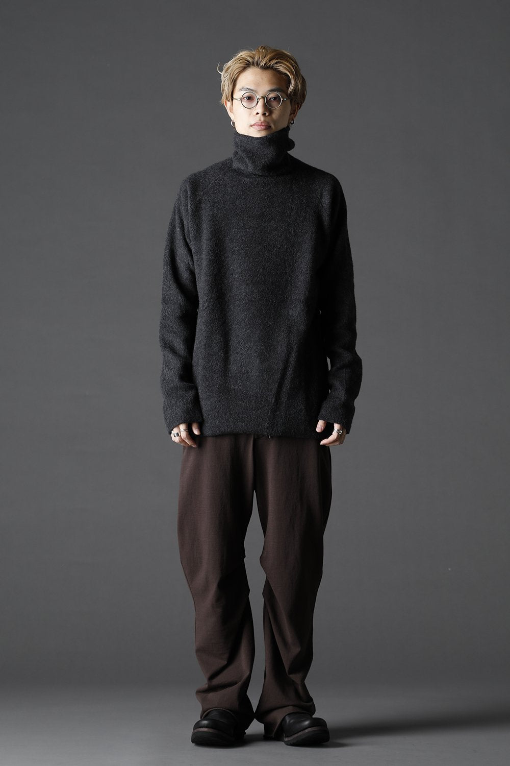 Wool Fleece Knit Bottle Neck Charcoal