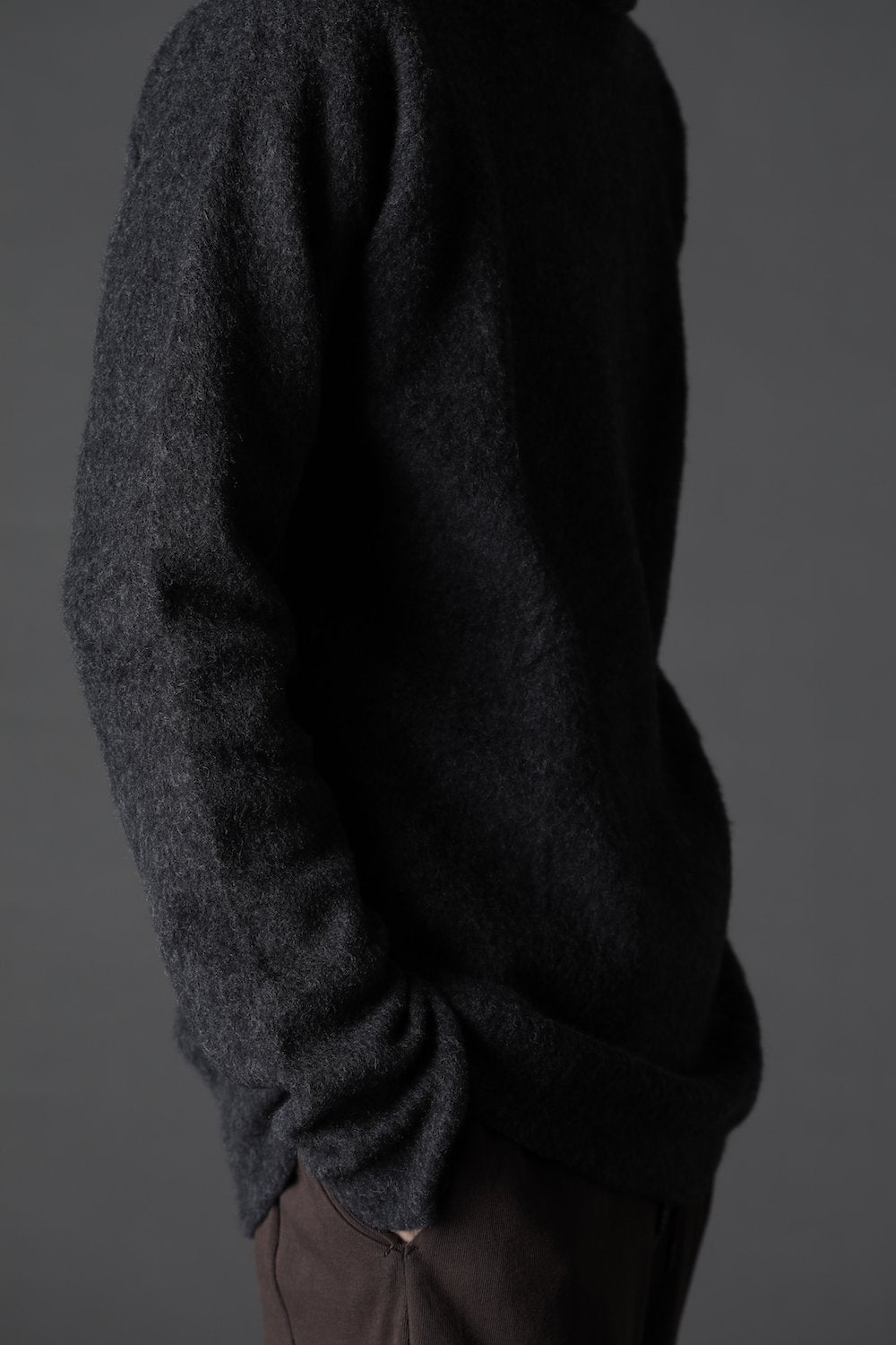 Wool Fleece Knit Bottle Neck Charcoal