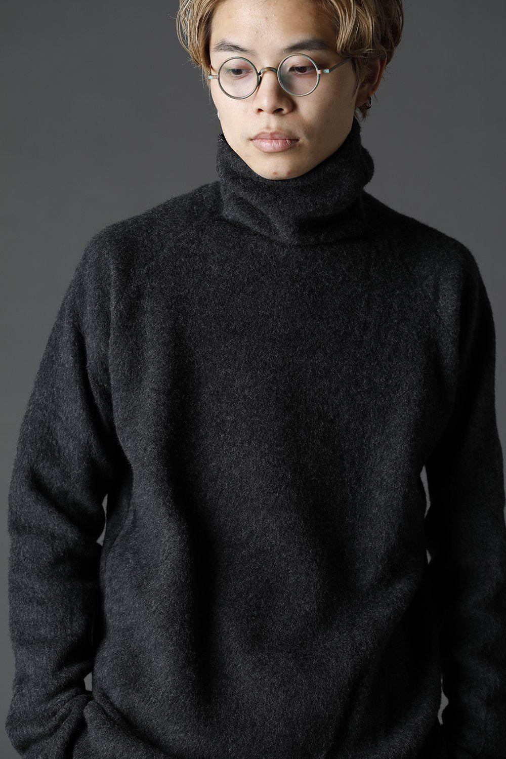 Wool Fleece Knit Bottle Neck Charcoal