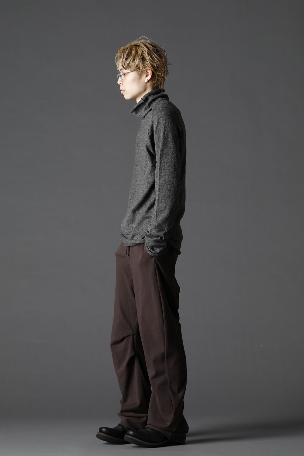 Wool Nylon Bottle Neck Knit M.Brown