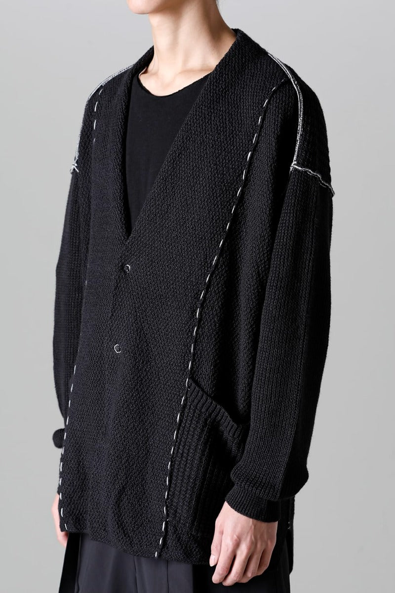 Hard Twisted Ramie Yarn Cardigan  Black