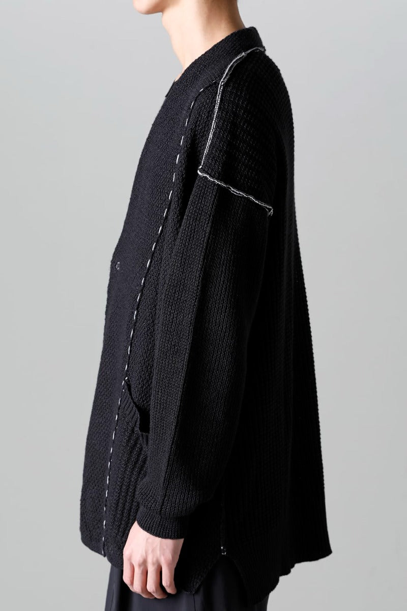 Hard Twisted Ramie Yarn Cardigan  Black