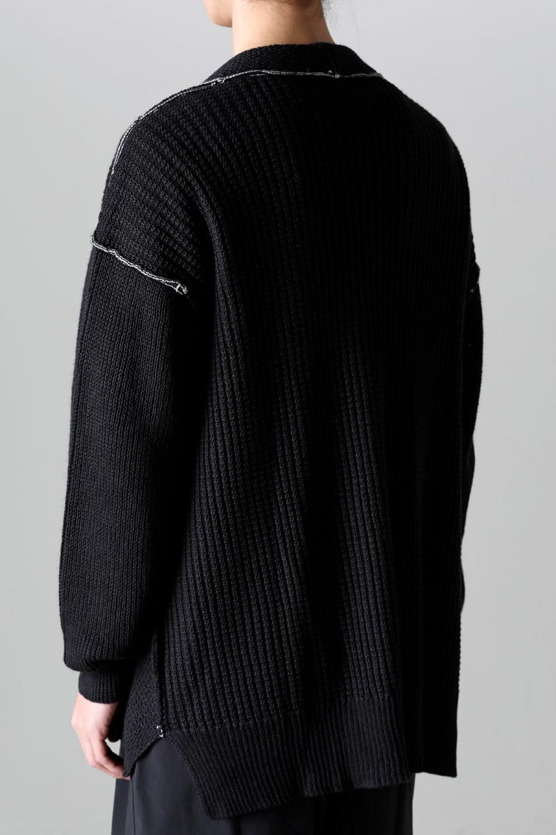 Hard Twisted Ramie Yarn Cardigan  Black