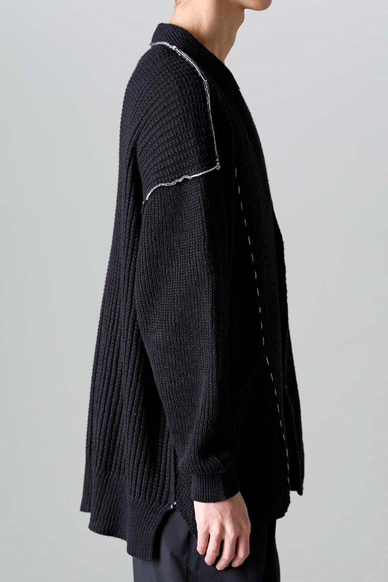 Hard Twisted Ramie Yarn Cardigan  Black