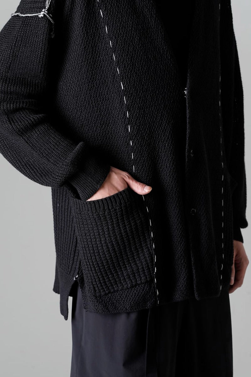 Hard Twisted Ramie Yarn Cardigan  Black