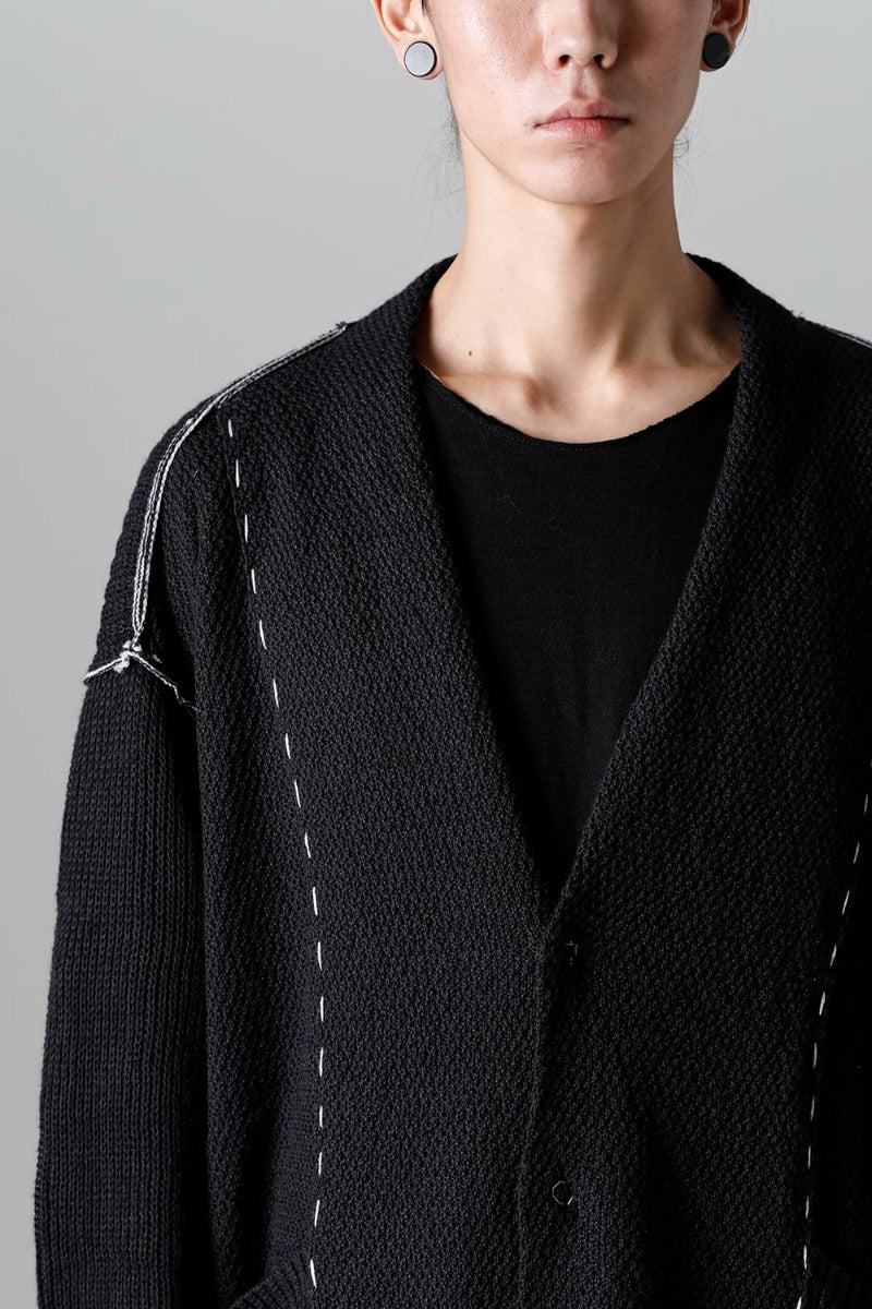 Hard Twisted Ramie Yarn Cardigan  Black