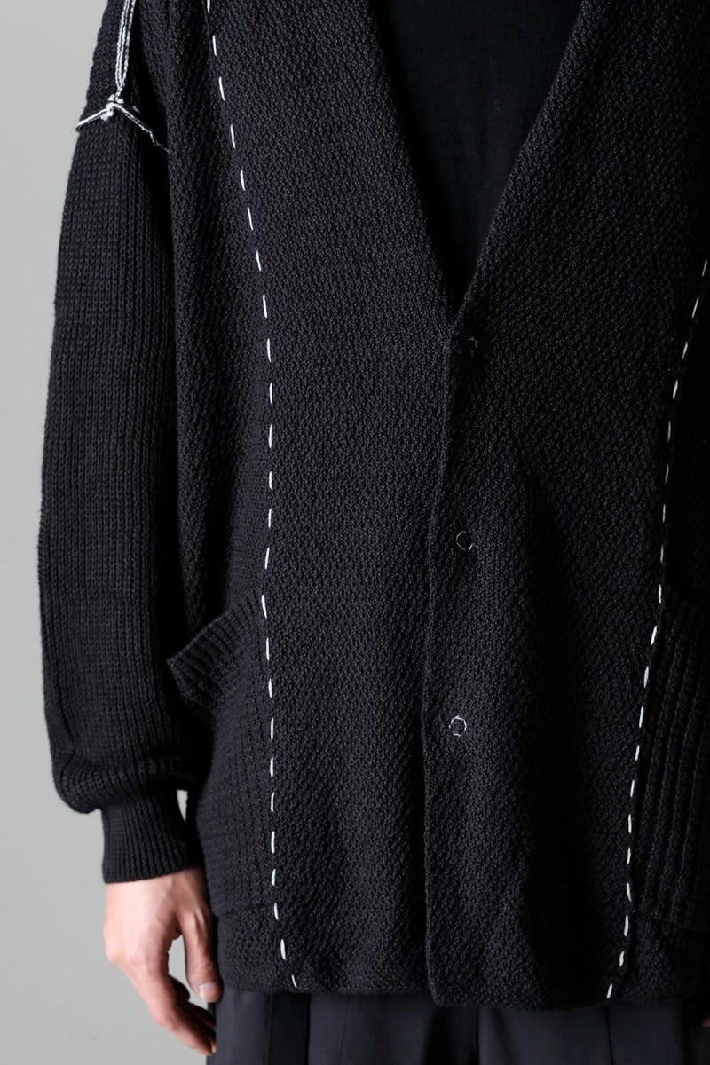 Hard Twisted Ramie Yarn Cardigan  Black