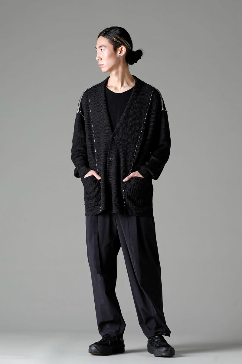Hard Twisted Ramie Yarn Cardigan  Black