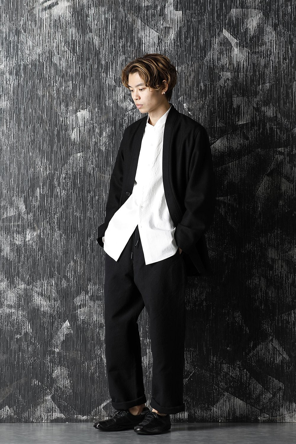 High density Double Cotton  Wide Pants Black