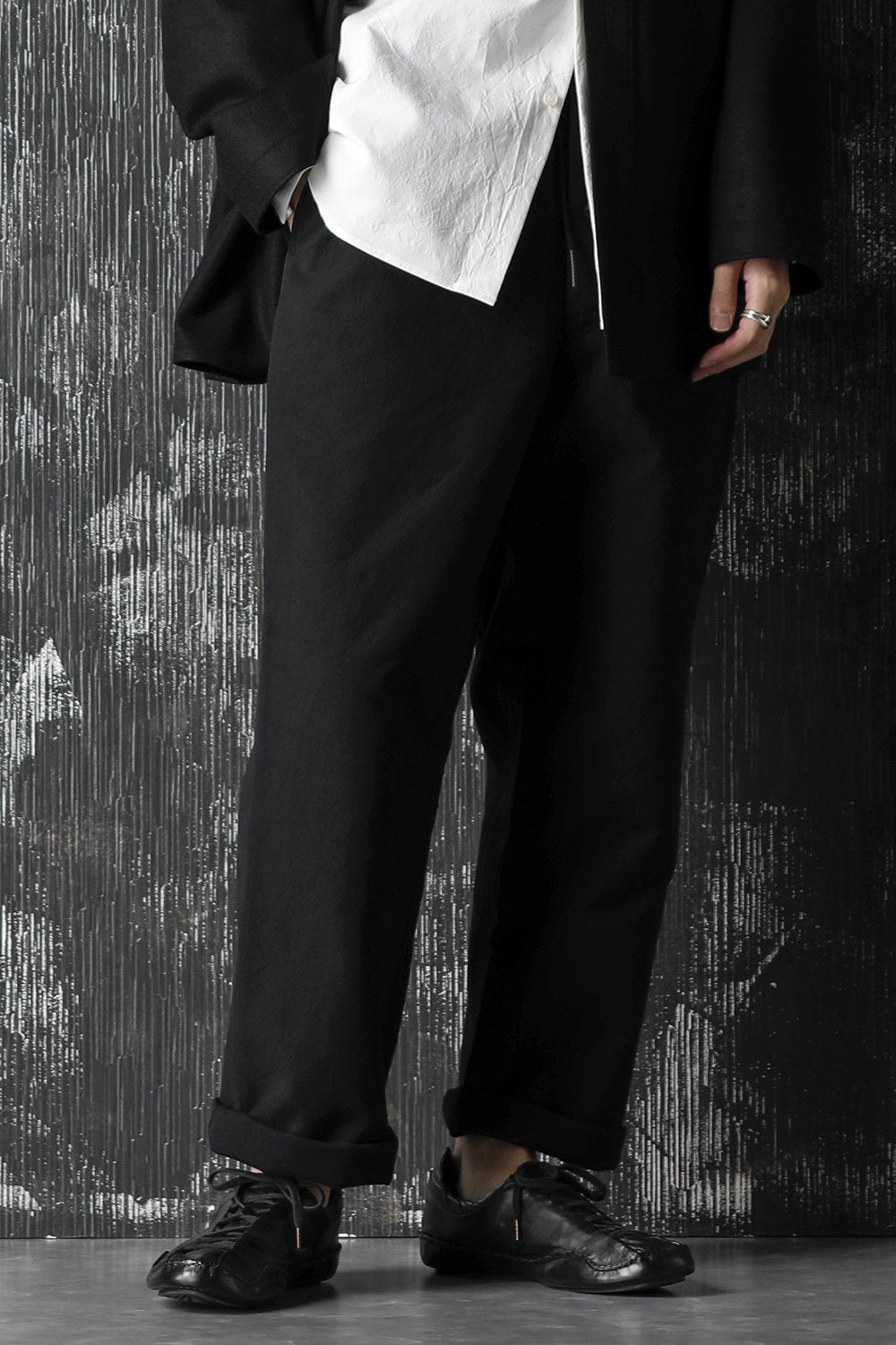 High density Double Cotton  Wide Pants Black