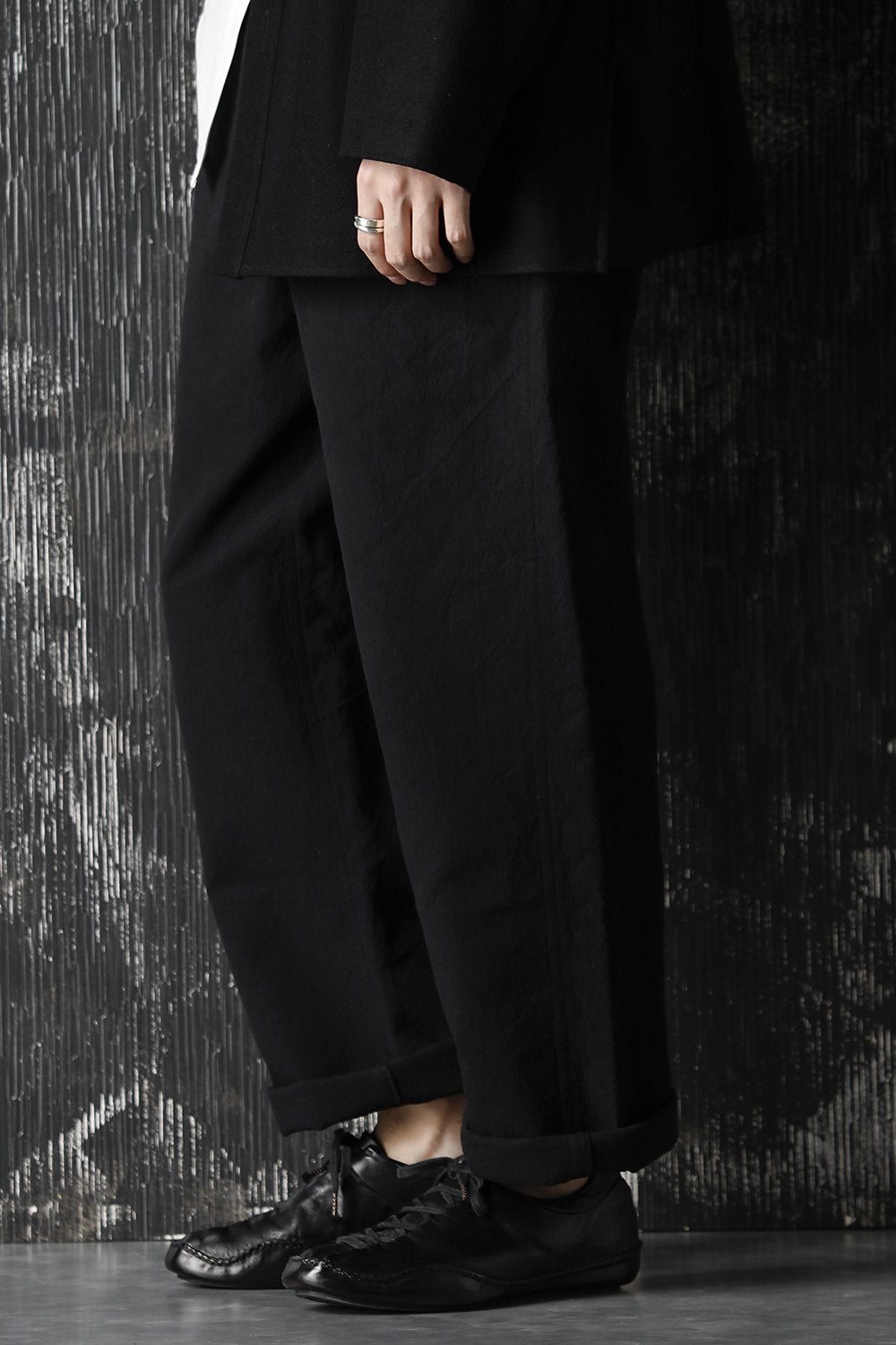 High density Double Cotton  Wide Pants Black