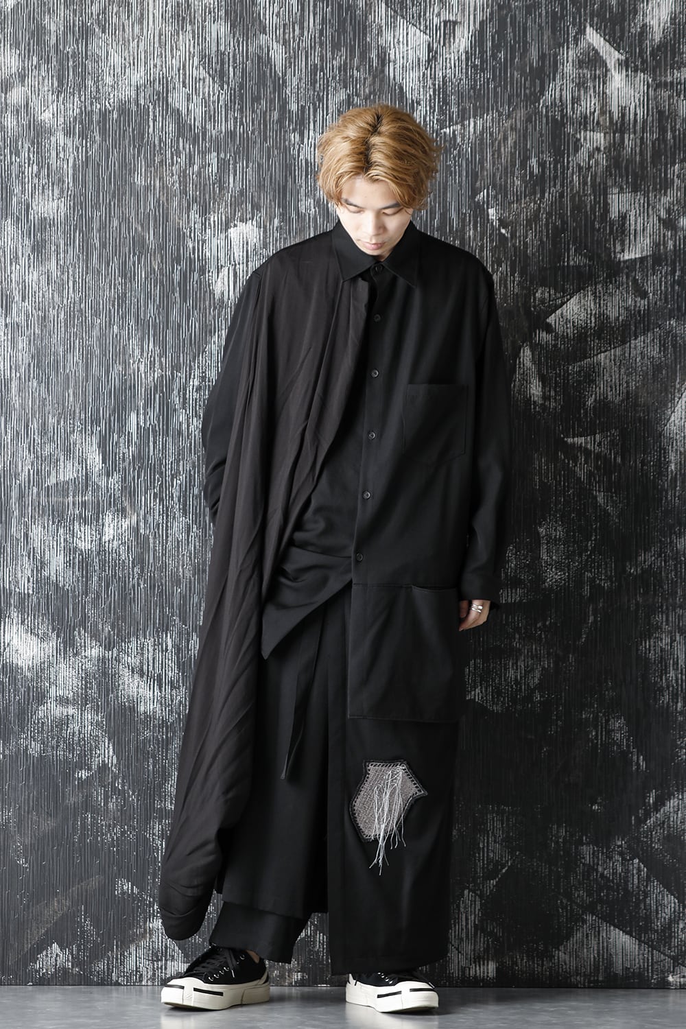 Wrinkled Gabardine Tencel Switching Drape Shirt