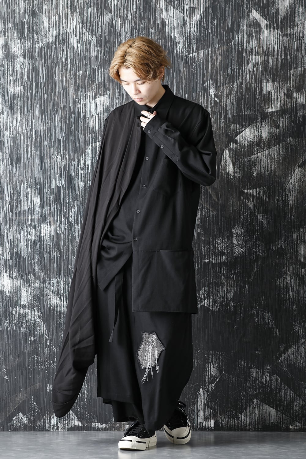 Wrinkled Gabardine Tencel Switching Drape Shirt