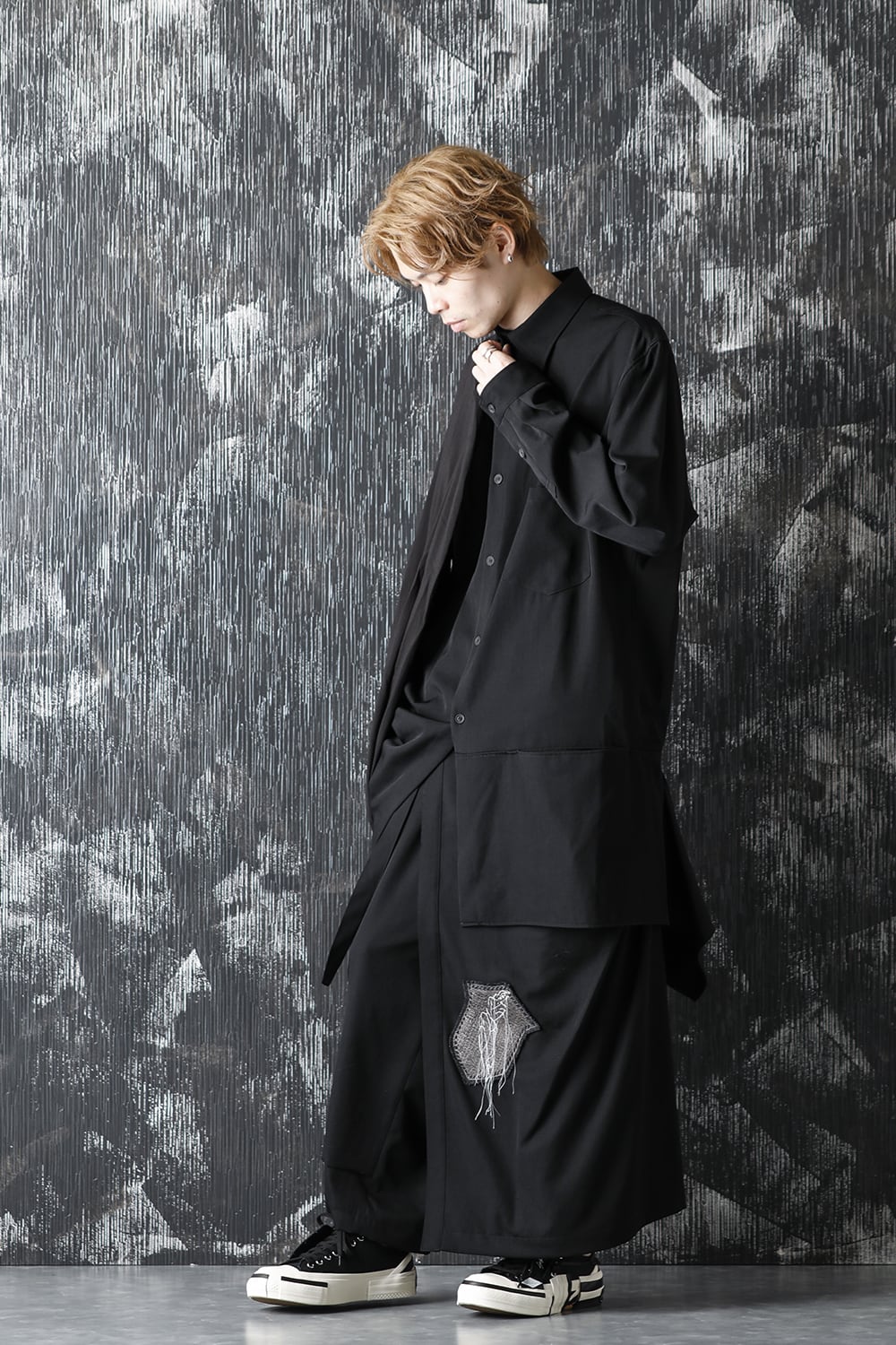 Wrinkled Gabardine Tencel Switching Drape Shirt