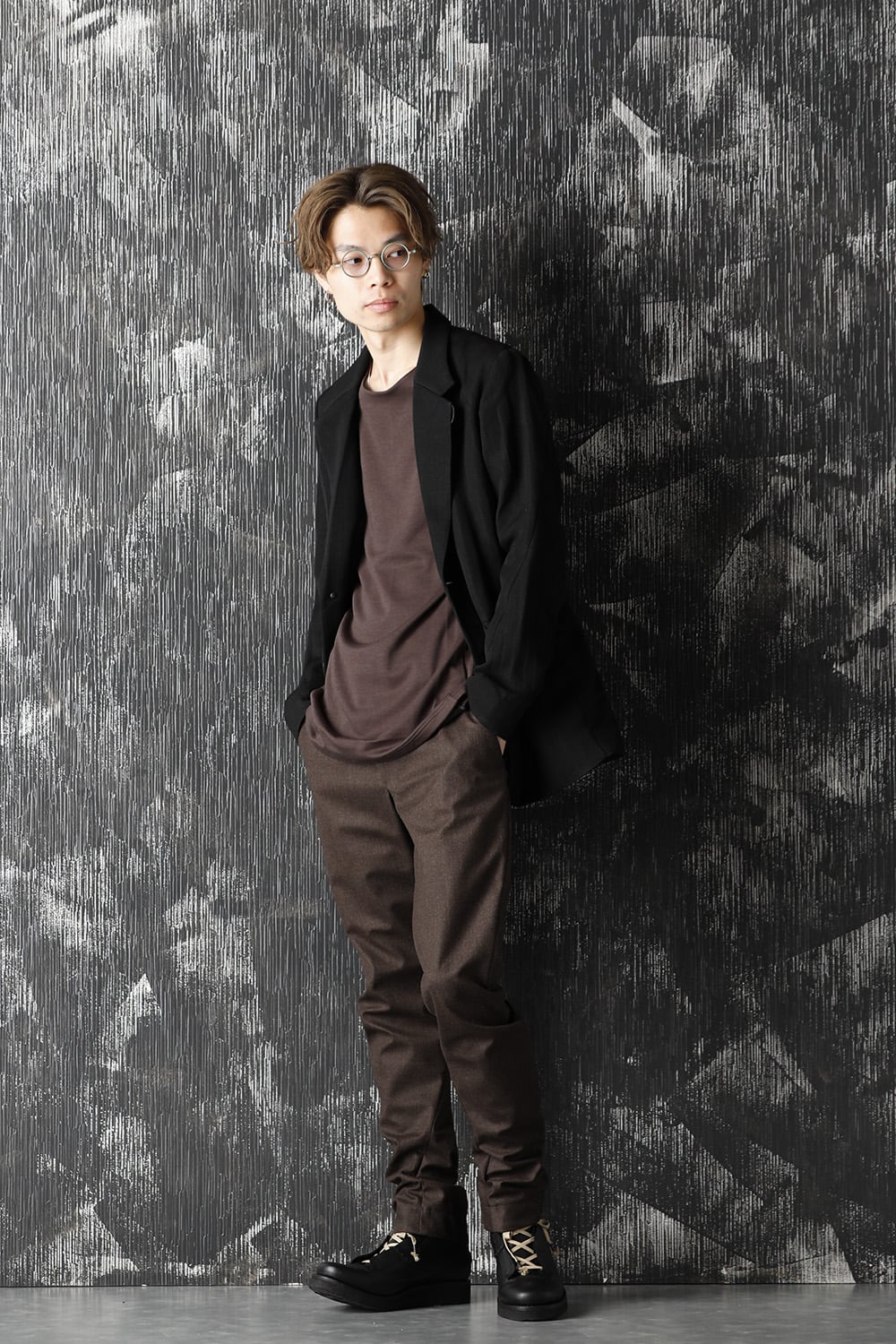 ロング スリーブ ソフト ジャージー ブラウン グレイ