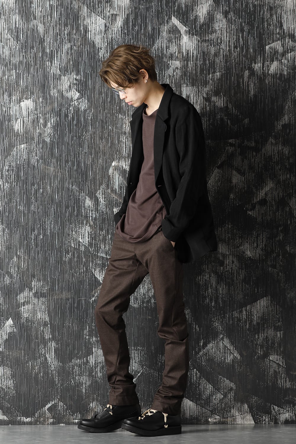 ロング スリーブ ソフト ジャージー ブラウン グレイ