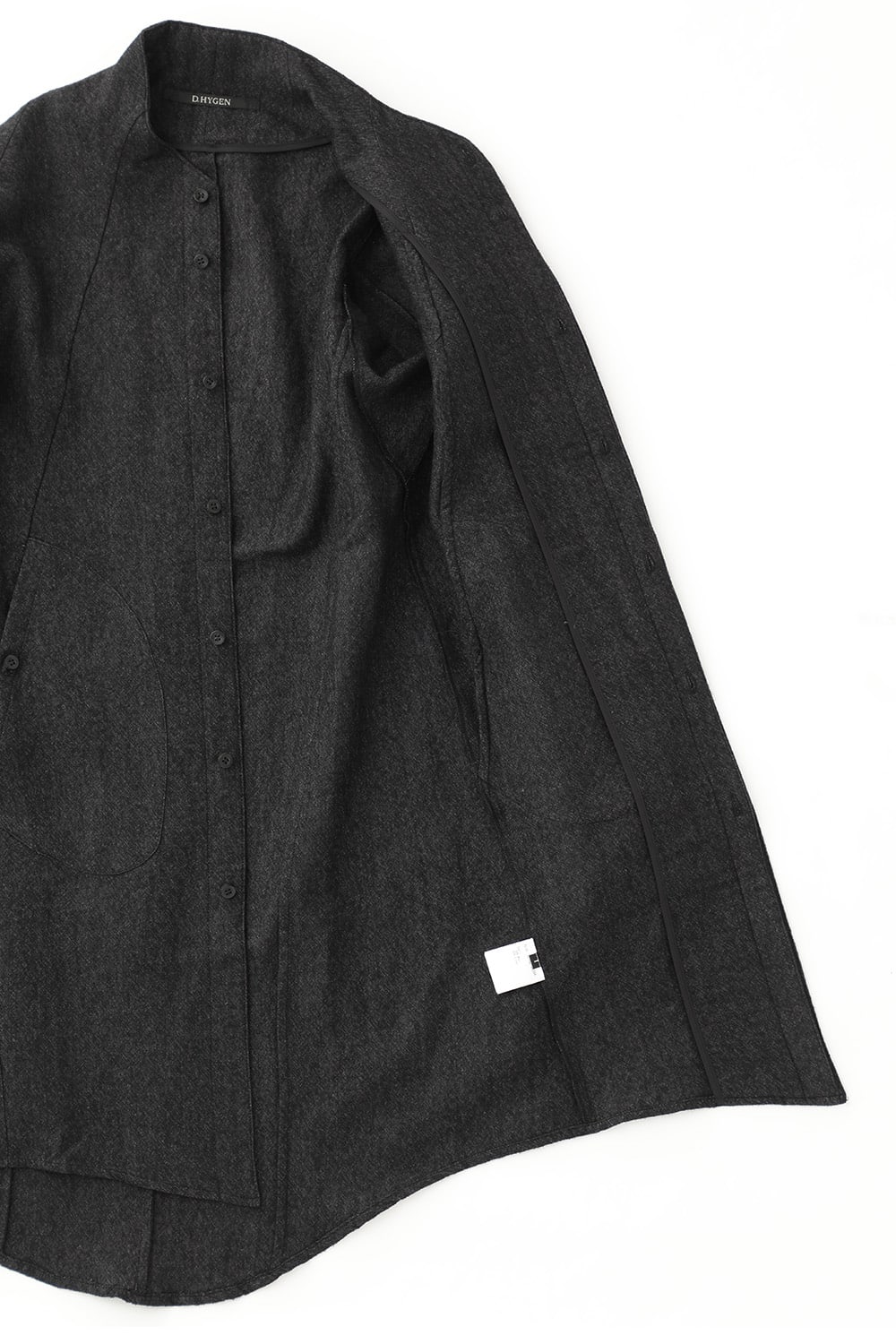 Wool Linen Minimal High neck Long shirt Black