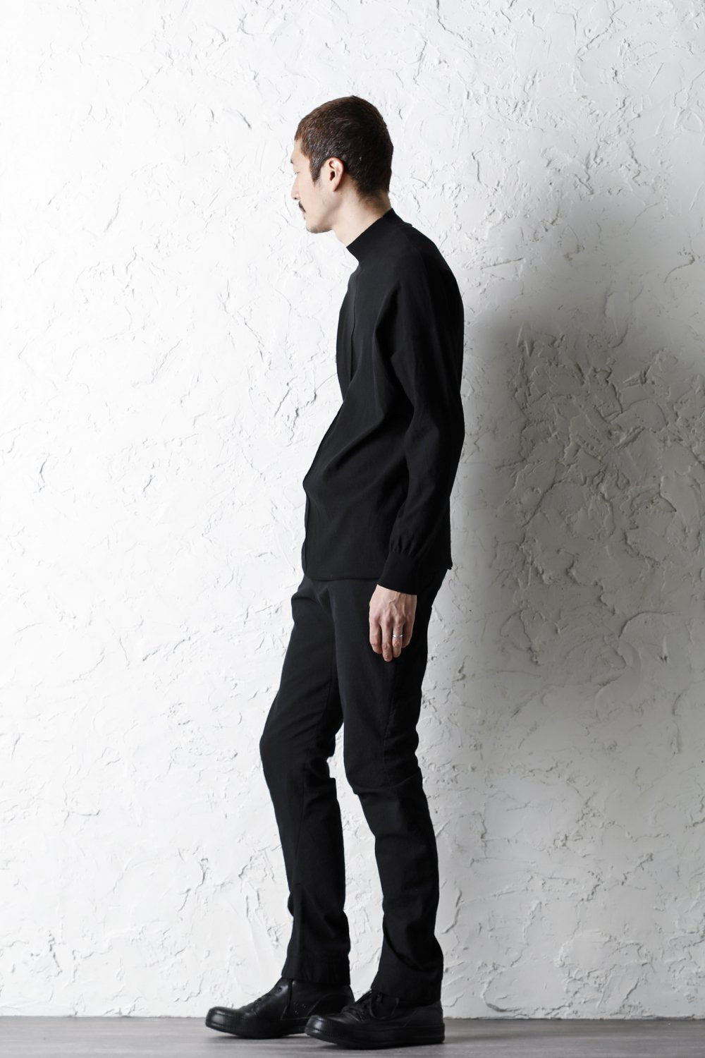 Knit mockneck long sleeve high twist cotton Black