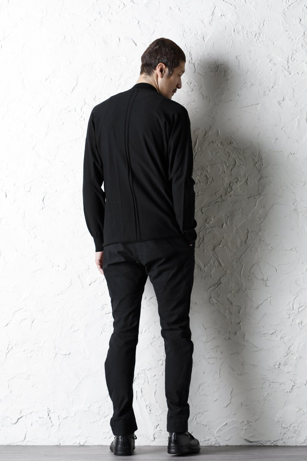 Knit mockneck long sleeve high twist cotton Black