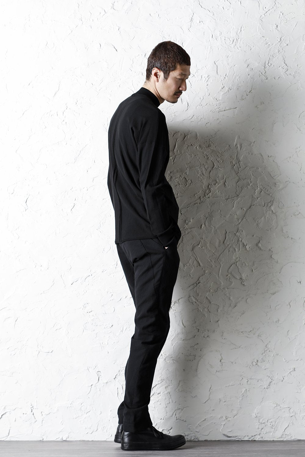 Knit mockneck long sleeve high twist cotton Black