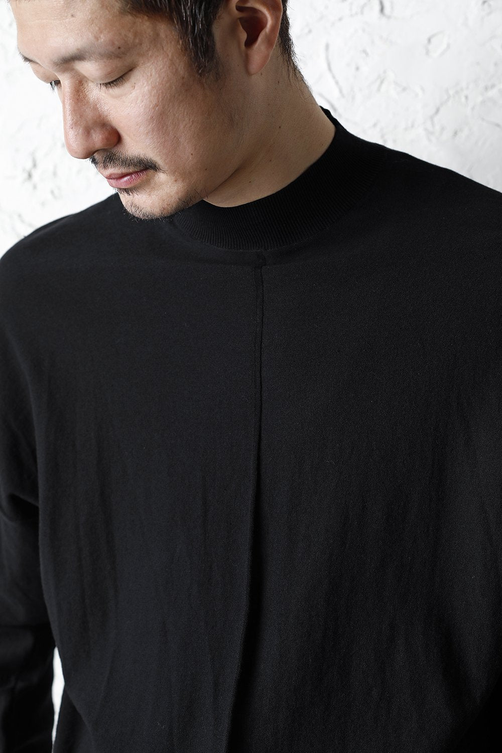 Knit mockneck long sleeve high twist cotton Black