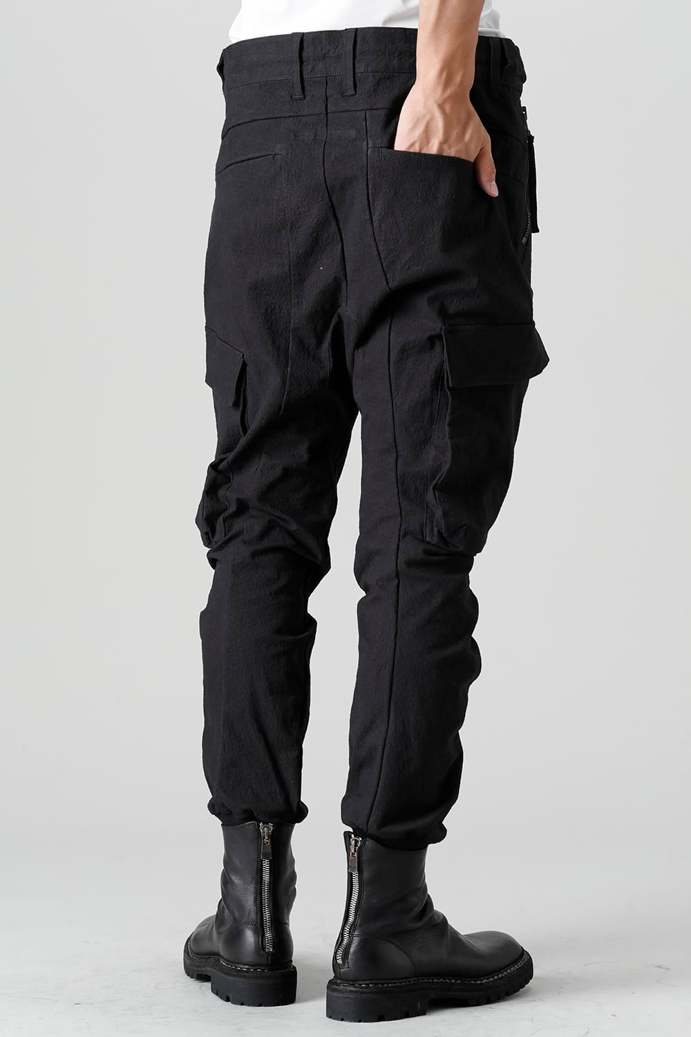 Dimple Washer Cotton Stretch Rip-Stop Cargo Jog Pants Black