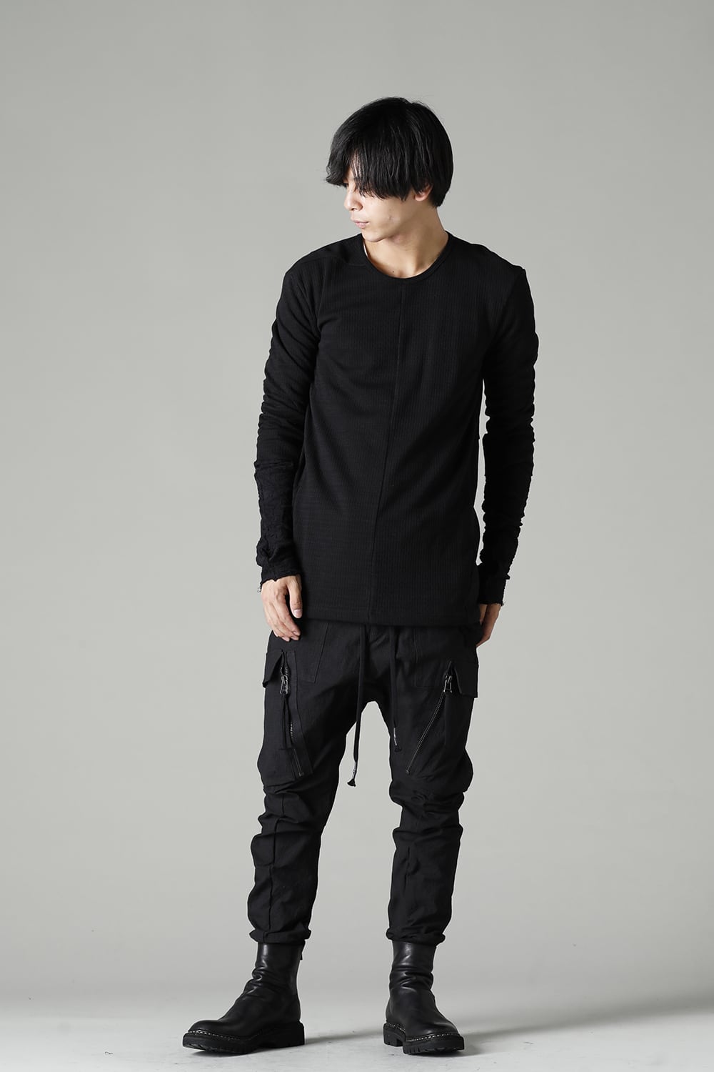 Dimple Washer Cotton Stretch Rip-Stop Cargo Jog Pants Black