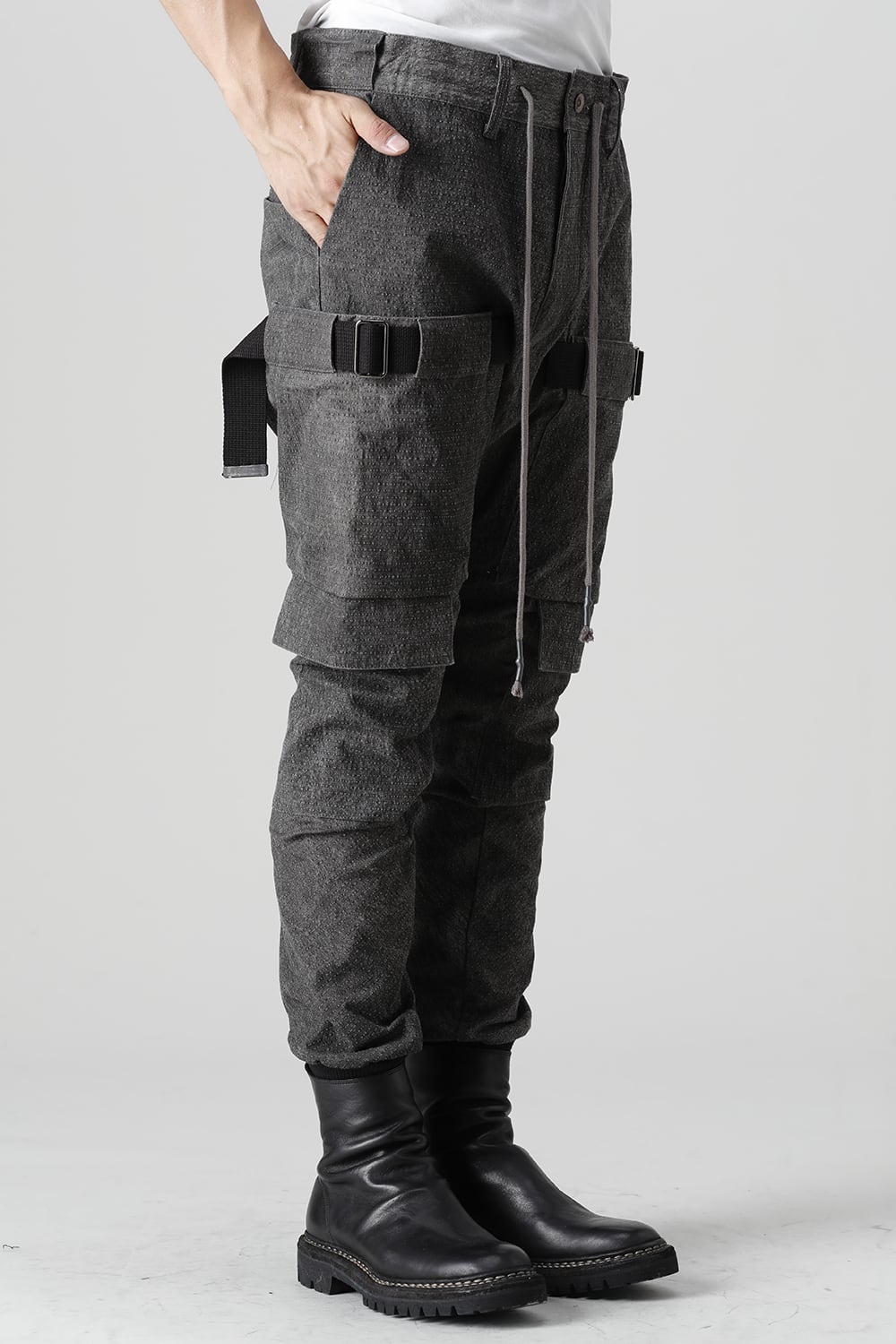 ディンプルワッシャーコットンストレッチリップストップマルチポケットカーゴジョグパンツ ダスト